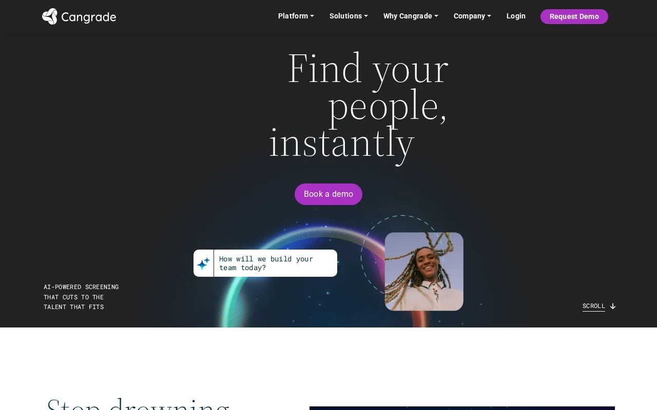 Screenshot of the Cangrade homepage