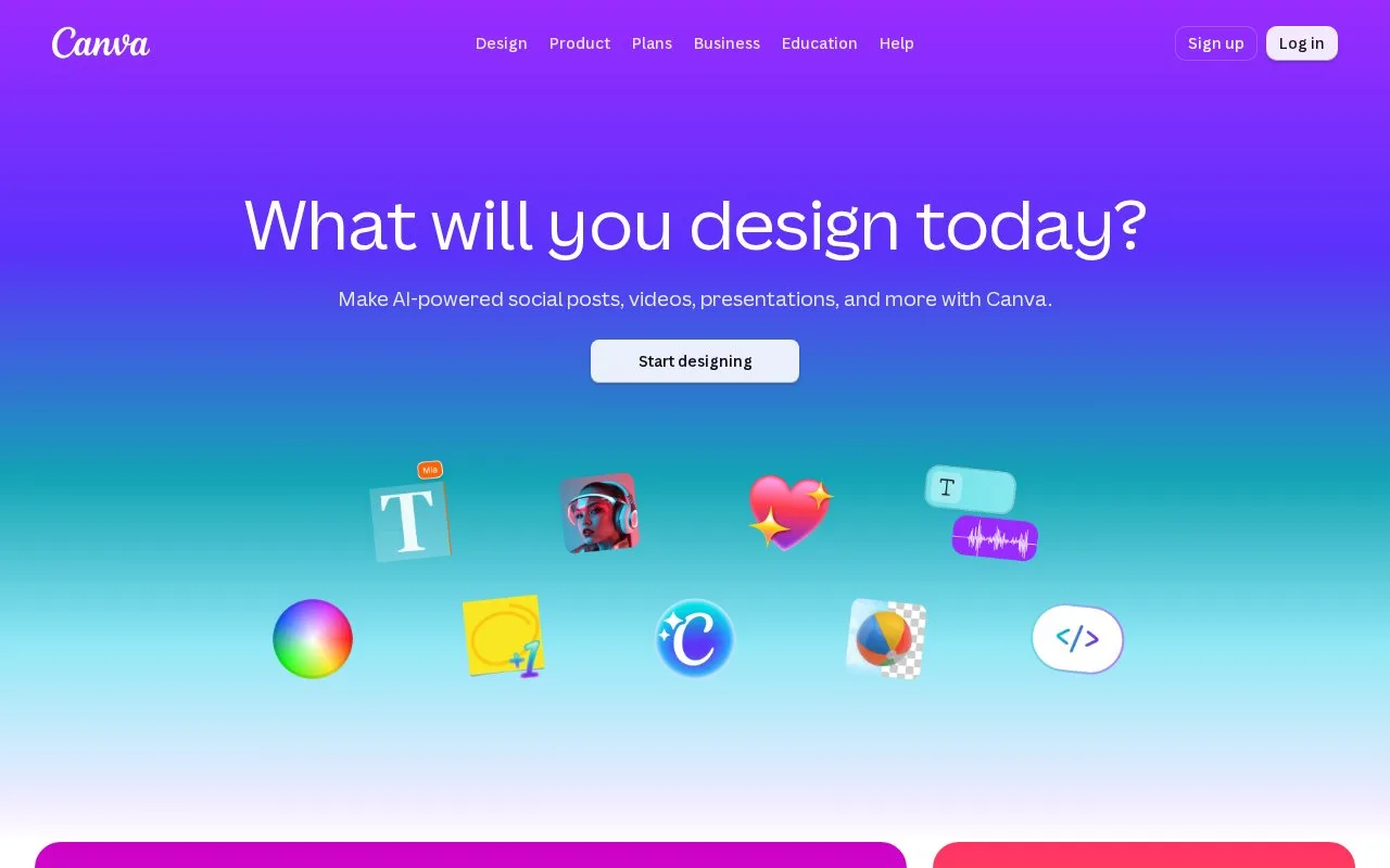 Screenshot of the Canva homepage