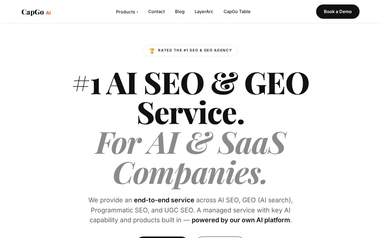 Screenshot of the CapGo AI homepage