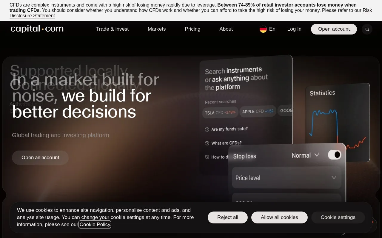 Screenshot of the Capital.com homepage