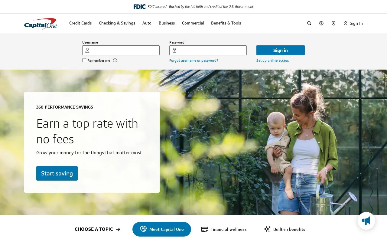 Screenshot of the Capital One homepage
