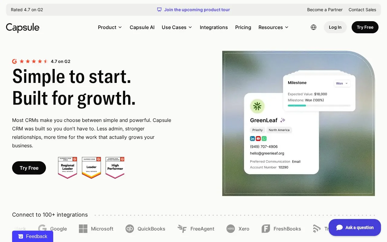 Screenshot of the Capsule homepage