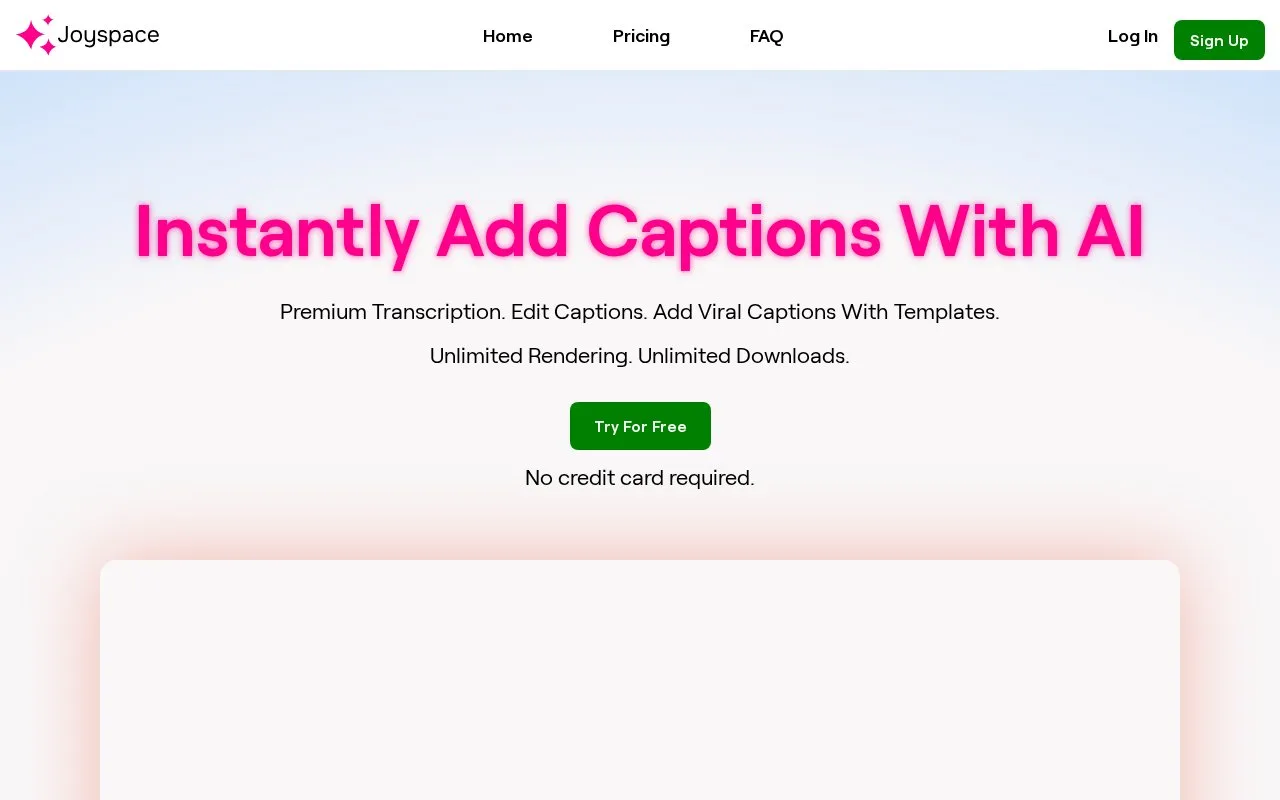 Screenshot of the Joyspace AI Captions homepage