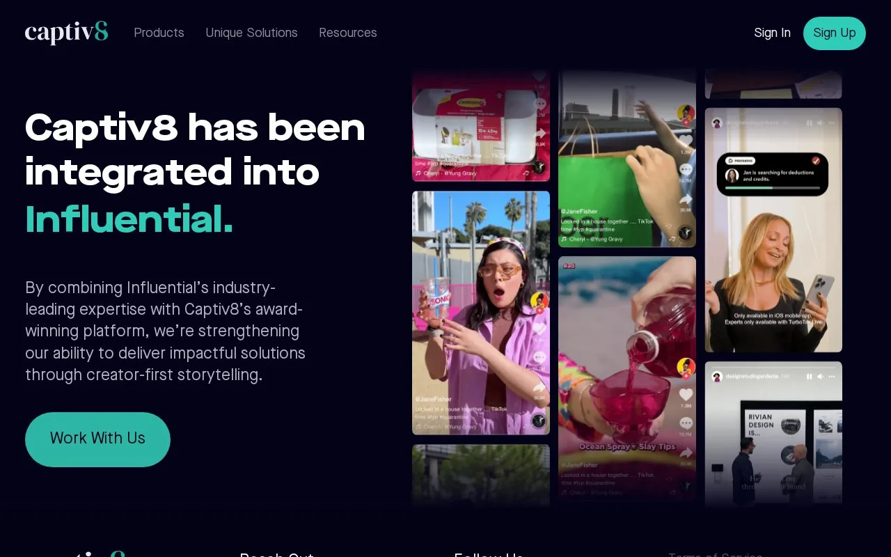 Screenshot of the Captiv8 homepage