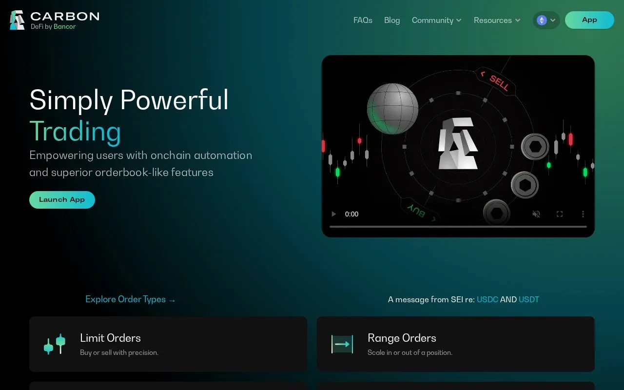 Screenshot of the Carbon DeFi homepage