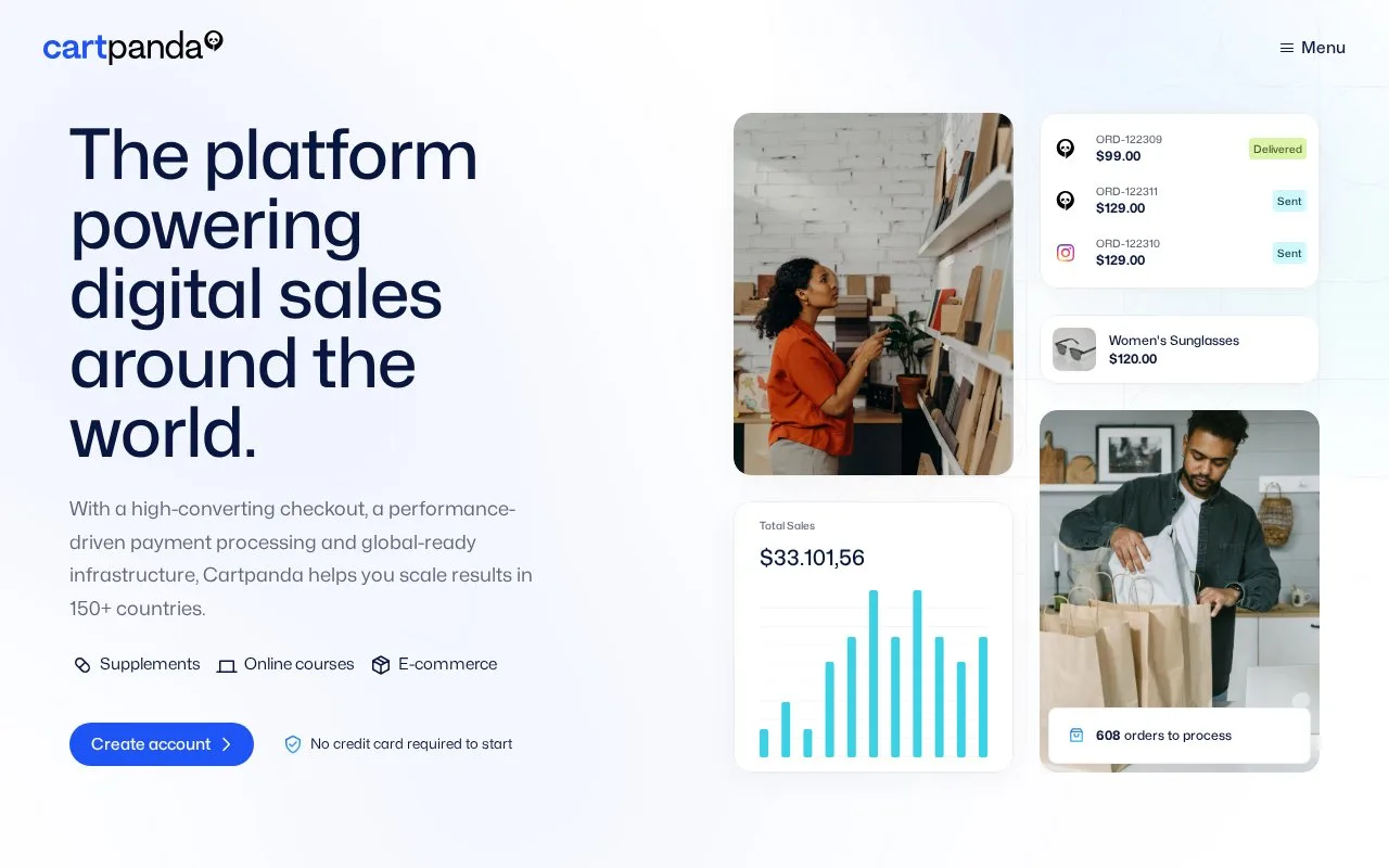 Screenshot of the Cartpanda homepage