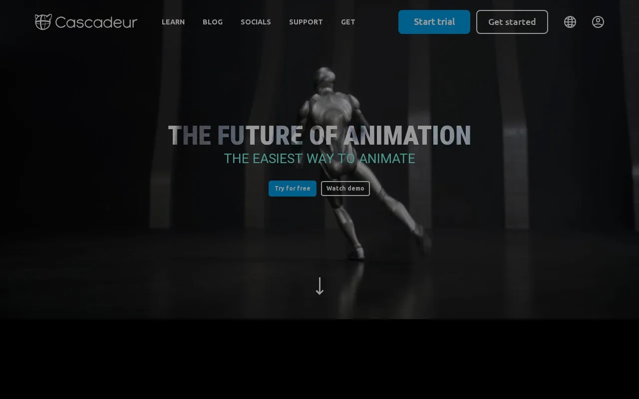 Screenshot of the Cascadeur homepage