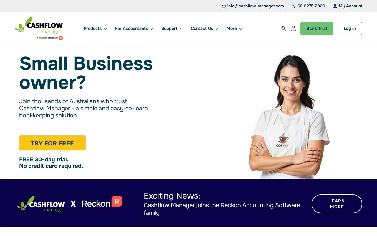 Screenshot of the Cashflow Manager homepage