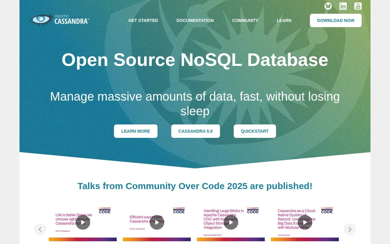 Screenshot of the Apache Cassandra homepage