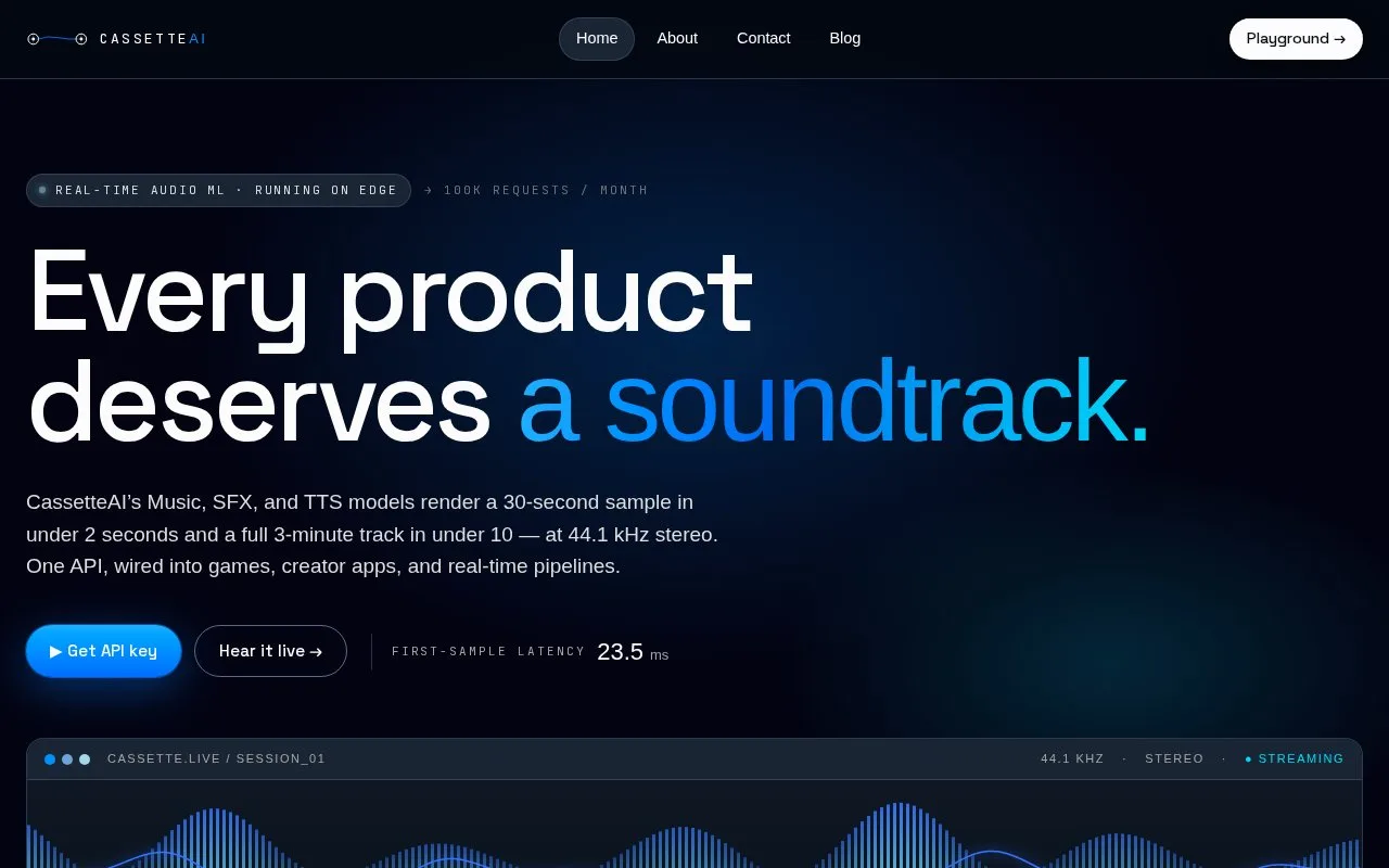 Screenshot of the CassetteAI homepage