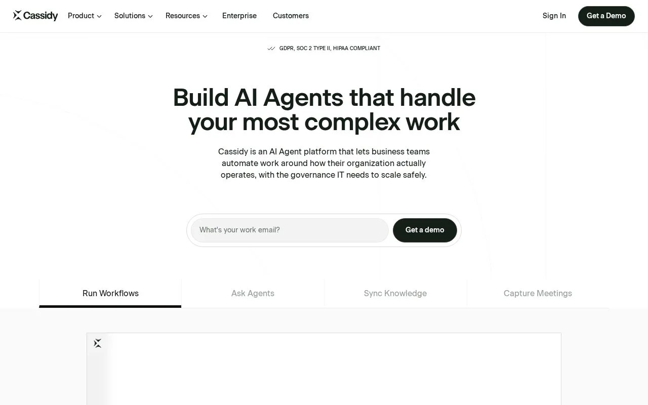 Screenshot of the Cassidy AI homepage