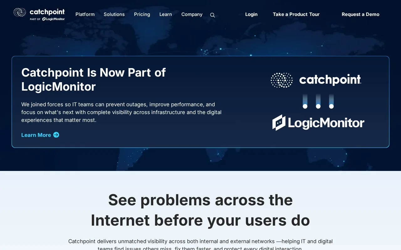 Screenshot of the Catchpoint homepage