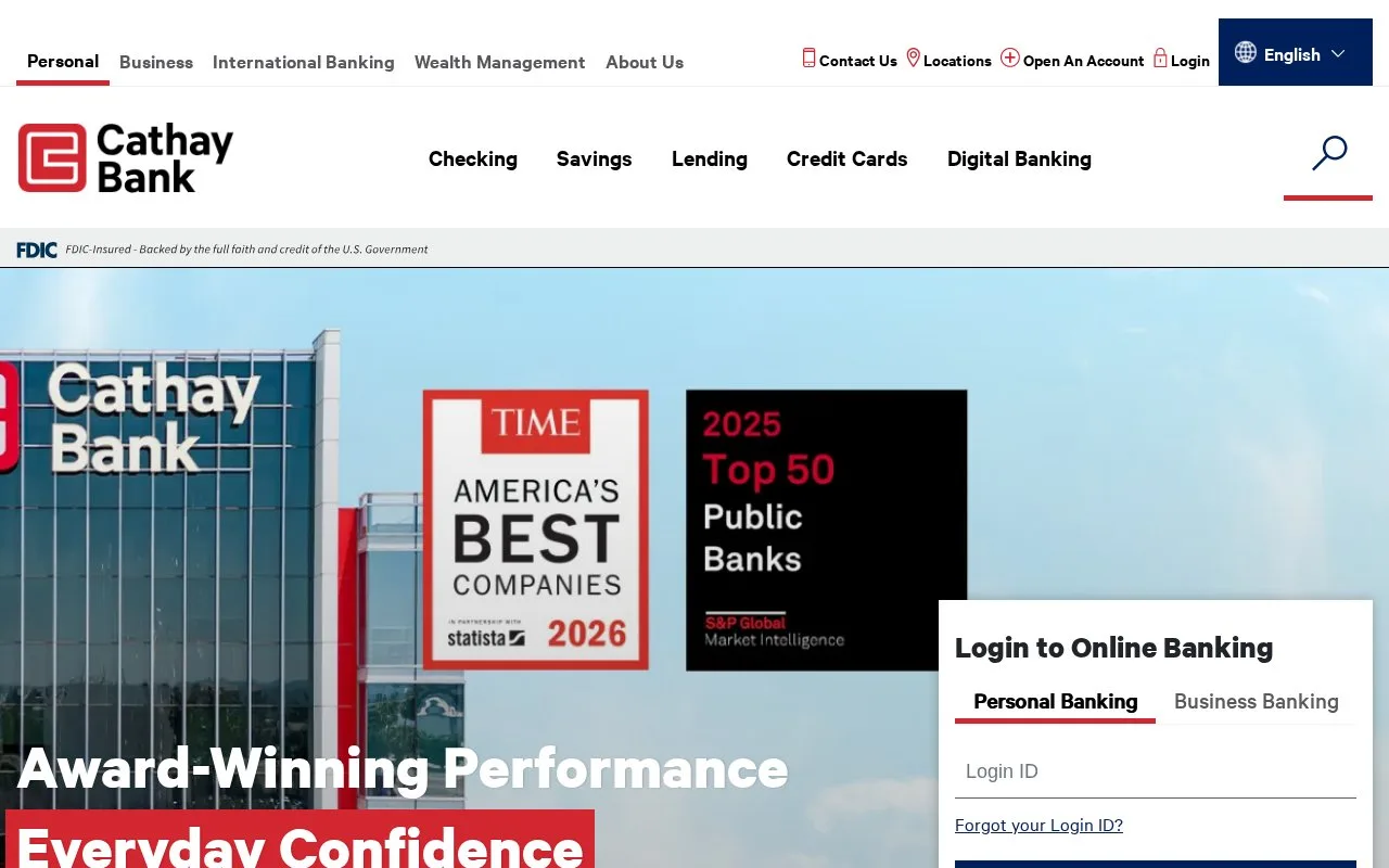 Screenshot of the Cathay Bank homepage