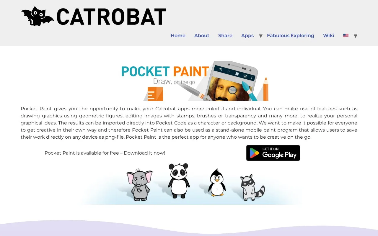 Screenshot of the Pocket Paint homepage