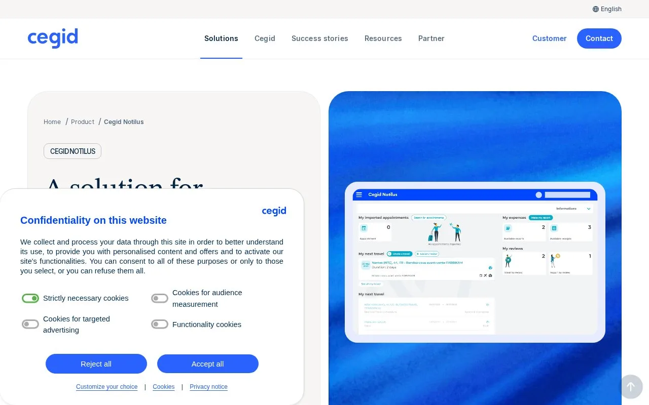 Screenshot of the Cegid Notilus homepage