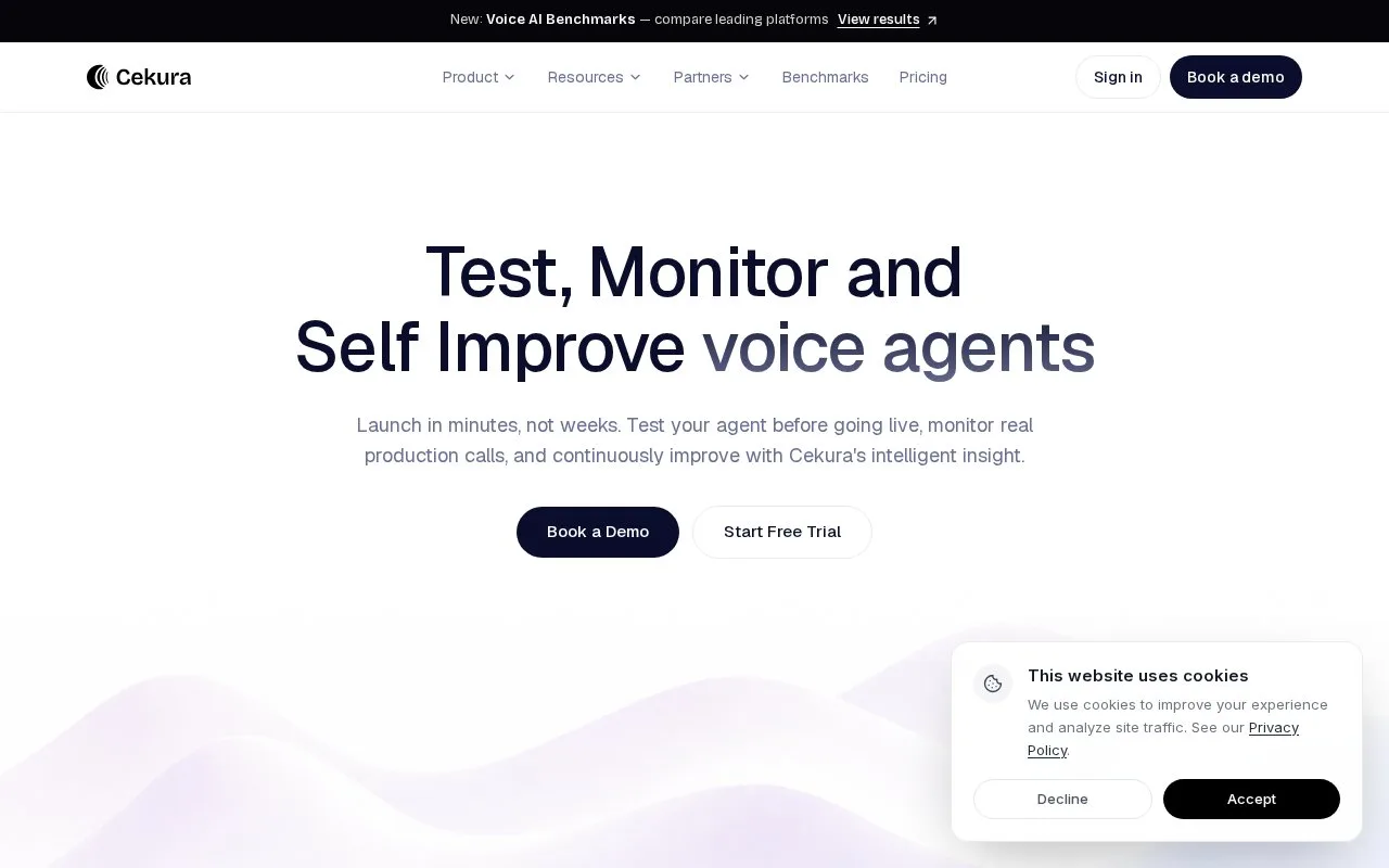 Screenshot of the Cekura homepage