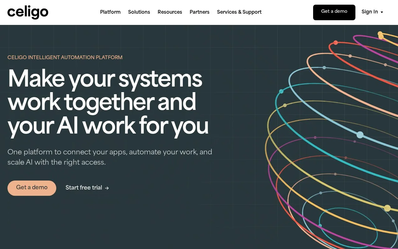 Screenshot of the Celigo homepage