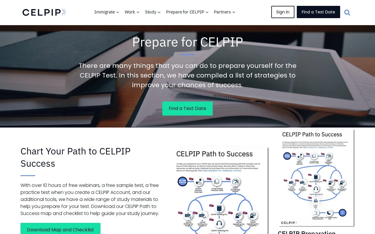 Screenshot of the CELPIP Official Preparation homepage