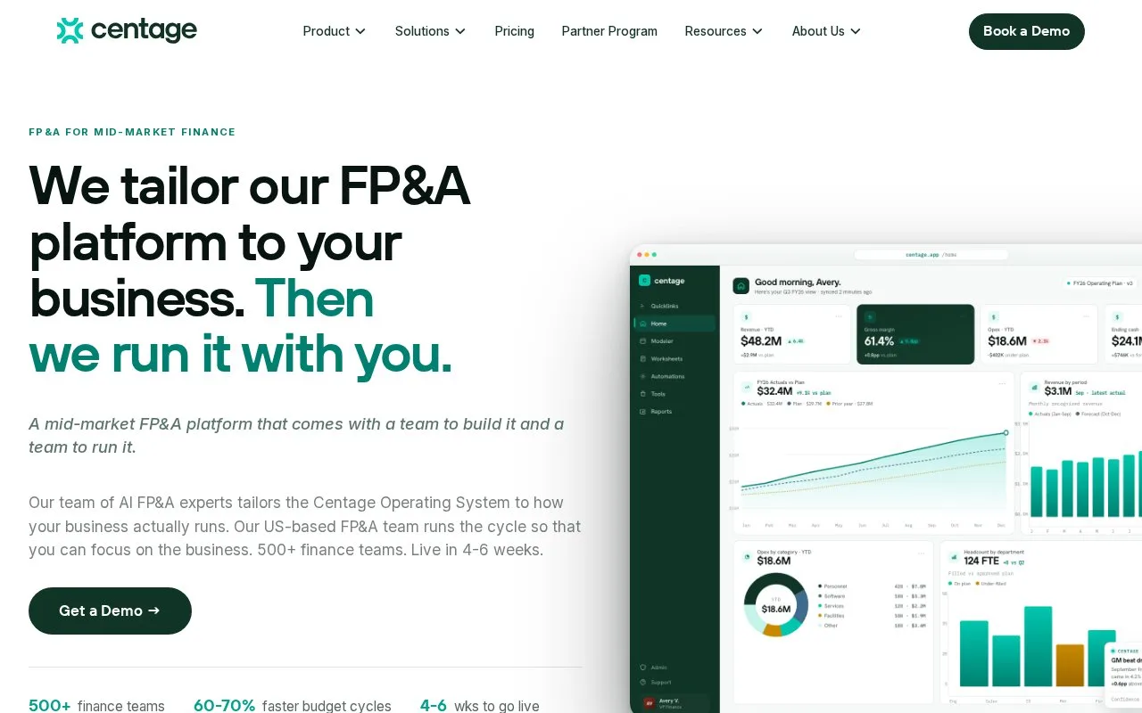 Screenshot of the Centage homepage