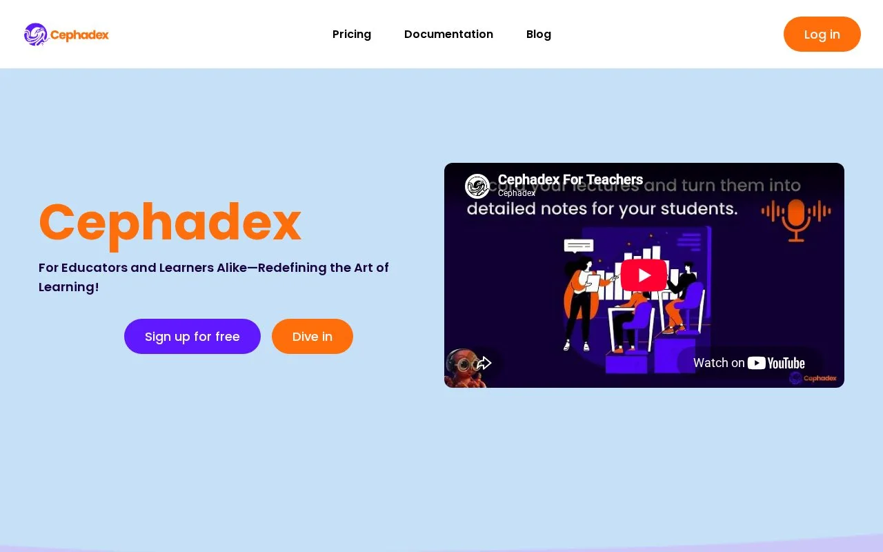 Screenshot of the Cephadex homepage