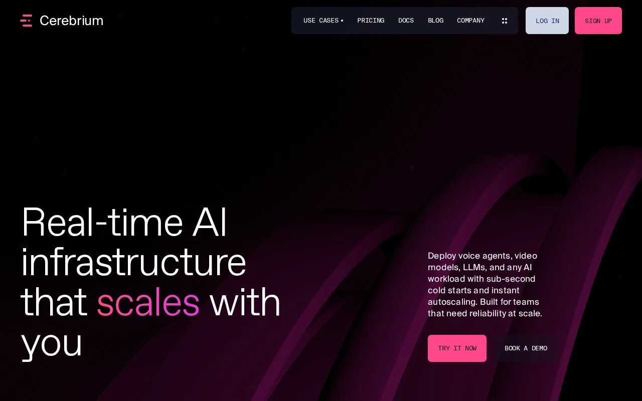 Screenshot of the Cerebrium homepage