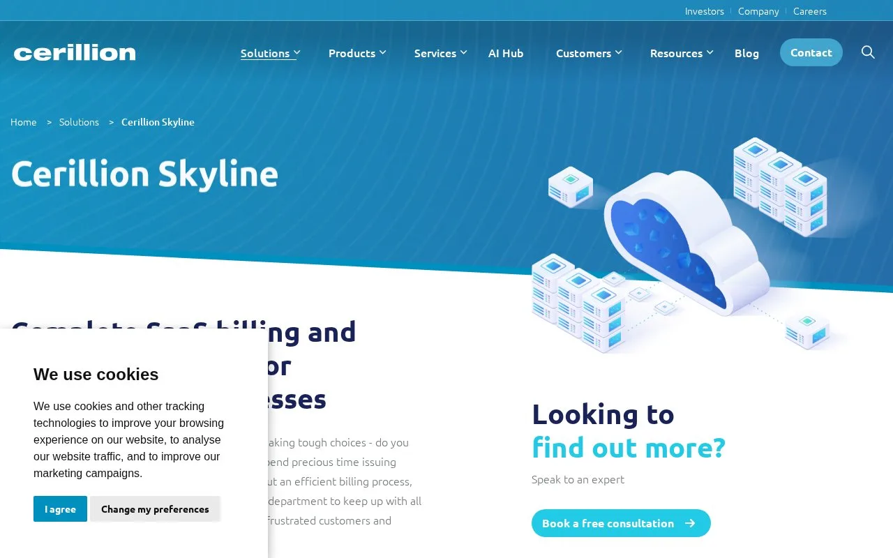 Screenshot of the Cerillion Skyline homepage