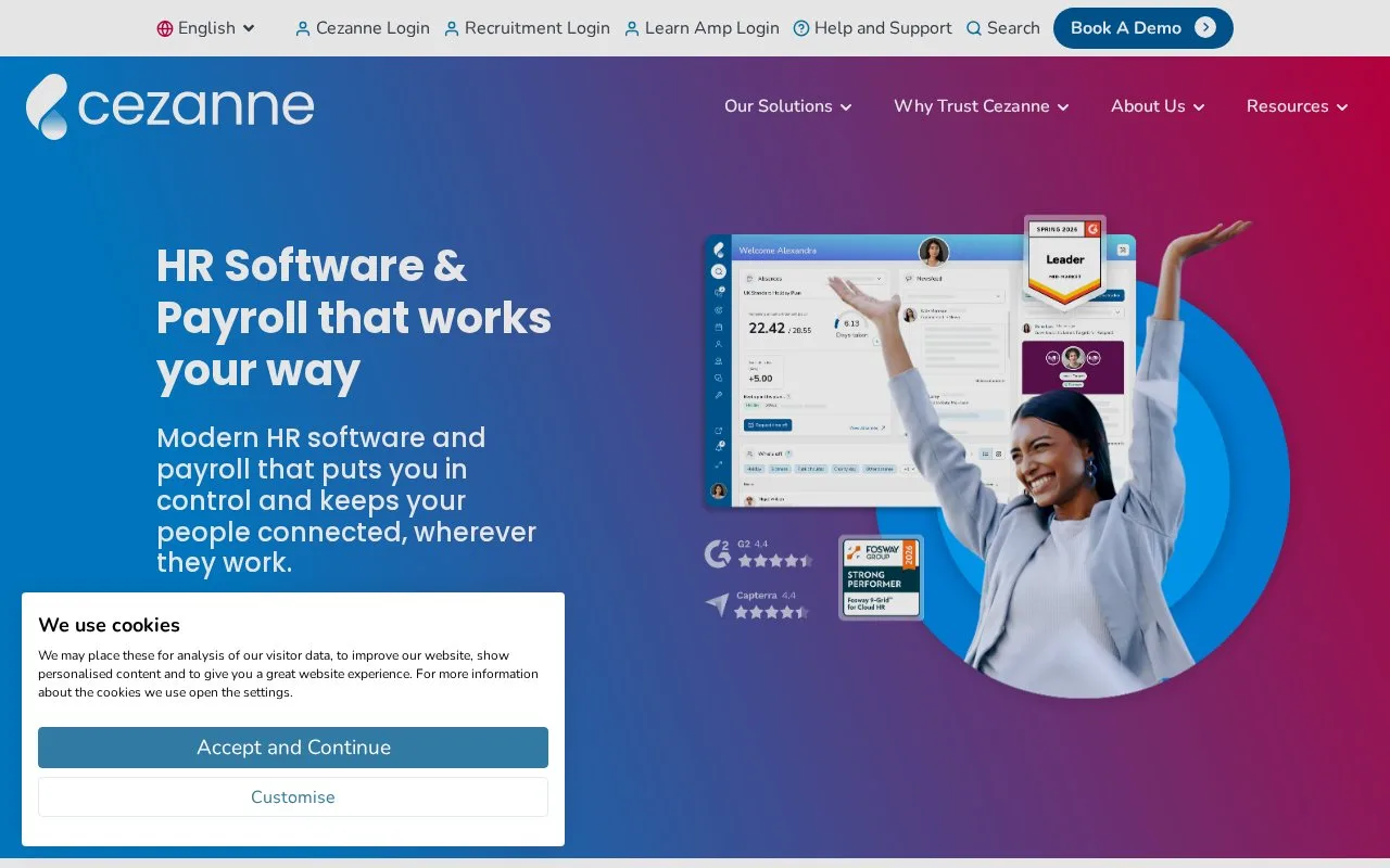 Screenshot of the Cezanne HR homepage