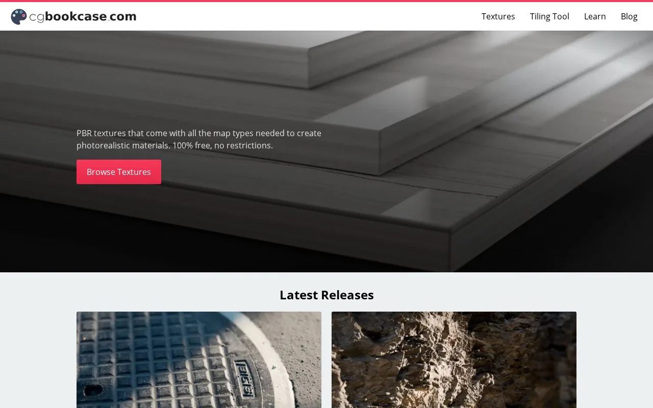 Screenshot of the cgbookcase homepage