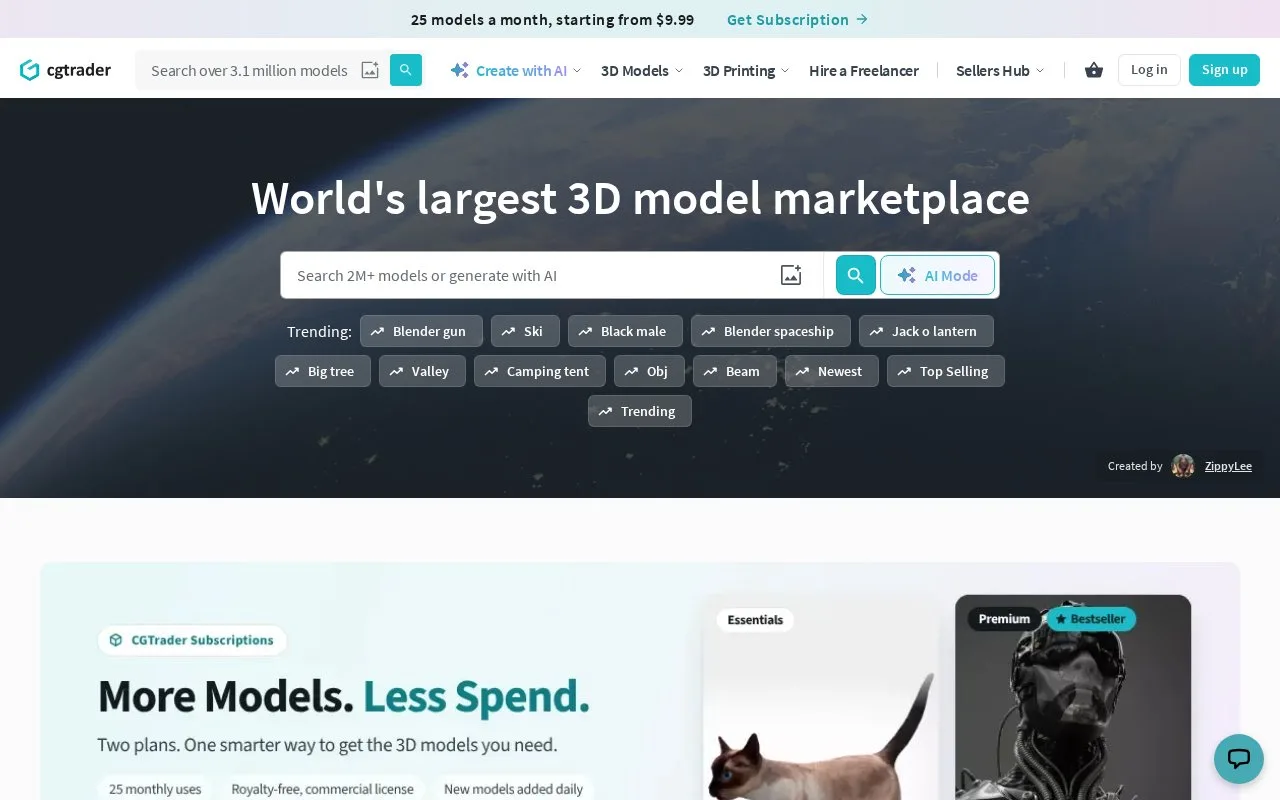 Screenshot of the CGTrader homepage