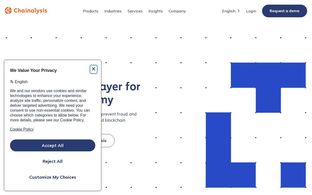 Screenshot of the Chainalysis homepage