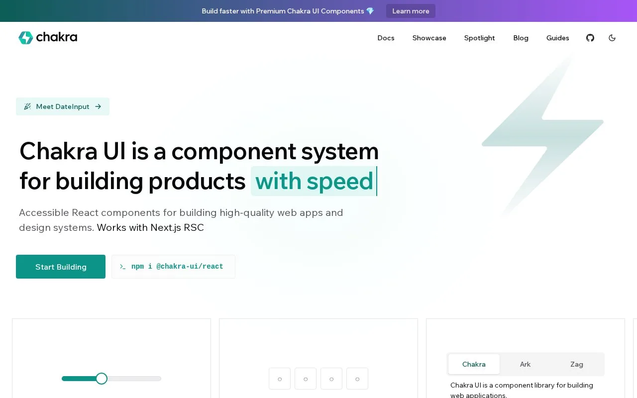Screenshot of the Chakra UI homepage