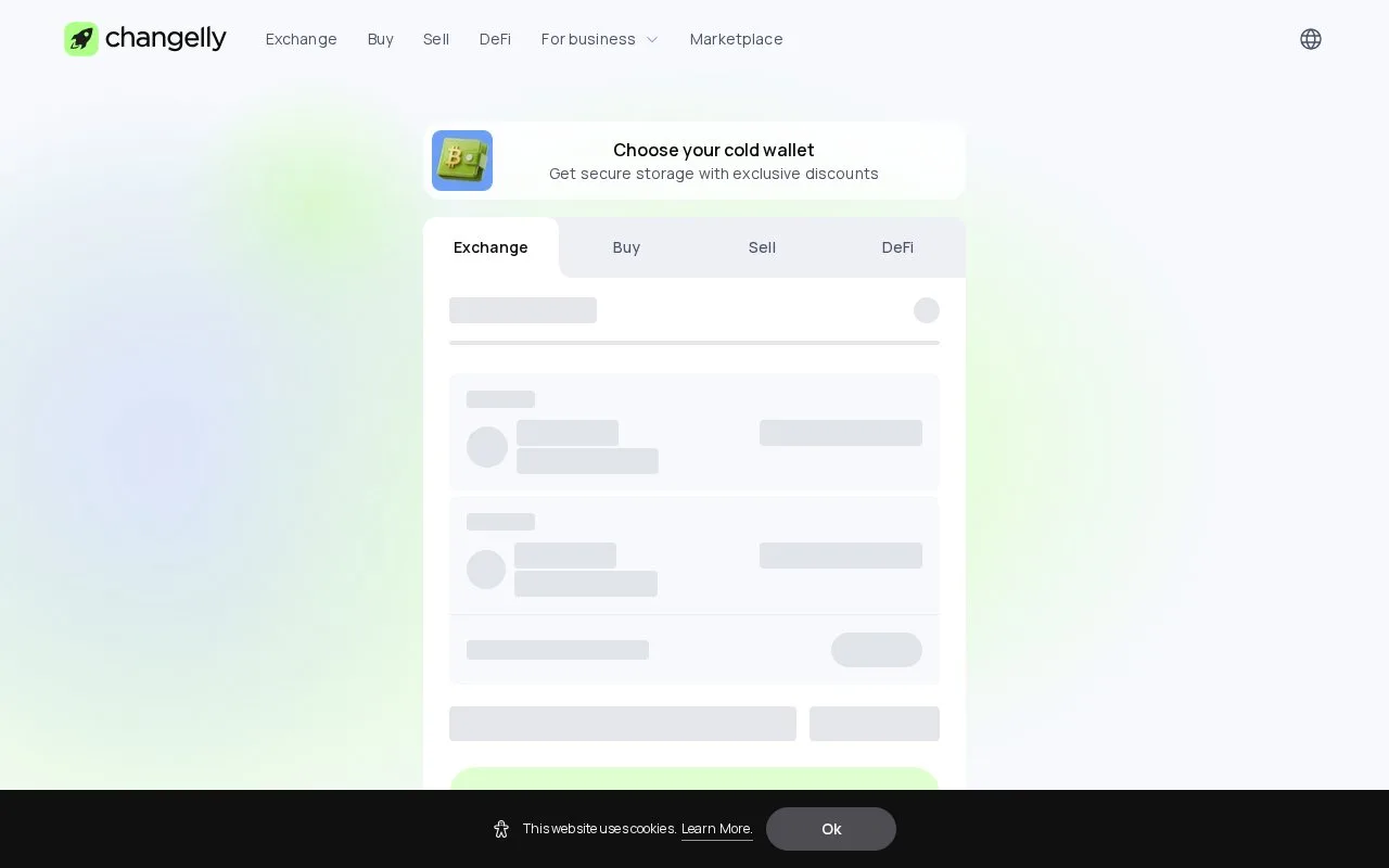 Screenshot of the Changelly homepage
