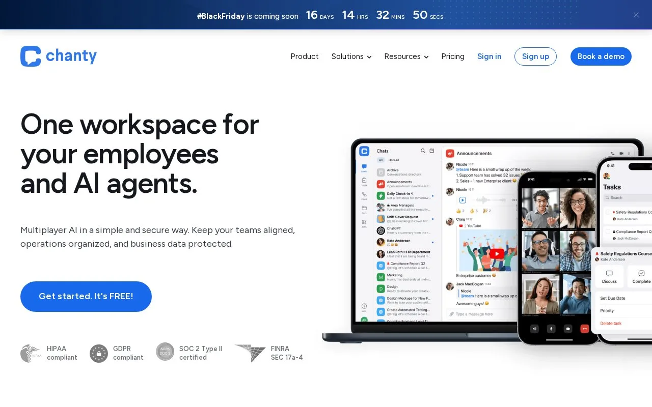 Screenshot of the Chanty homepage