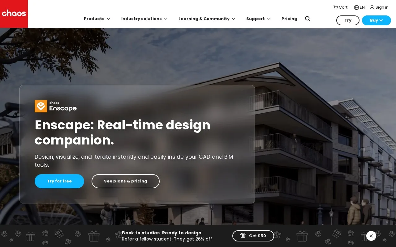 Screenshot of the Enscape homepage