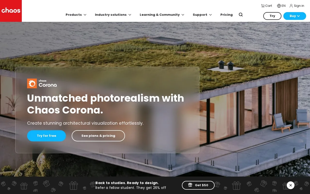 Screenshot of the Chaos Corona homepage