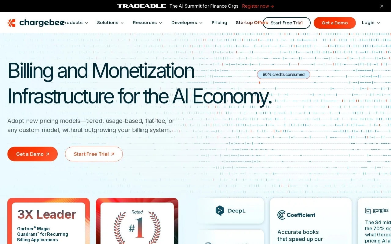 Screenshot of the Chargebee homepage