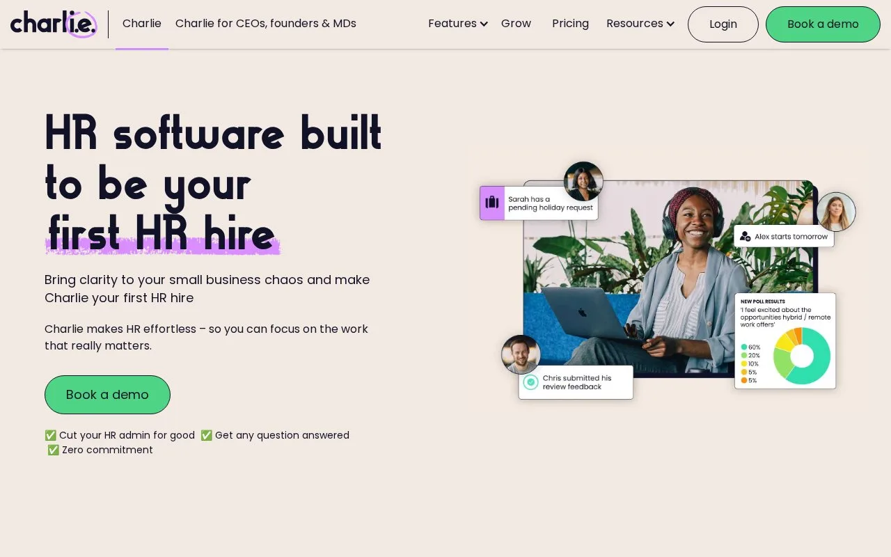 Screenshot of the CharlieHR homepage