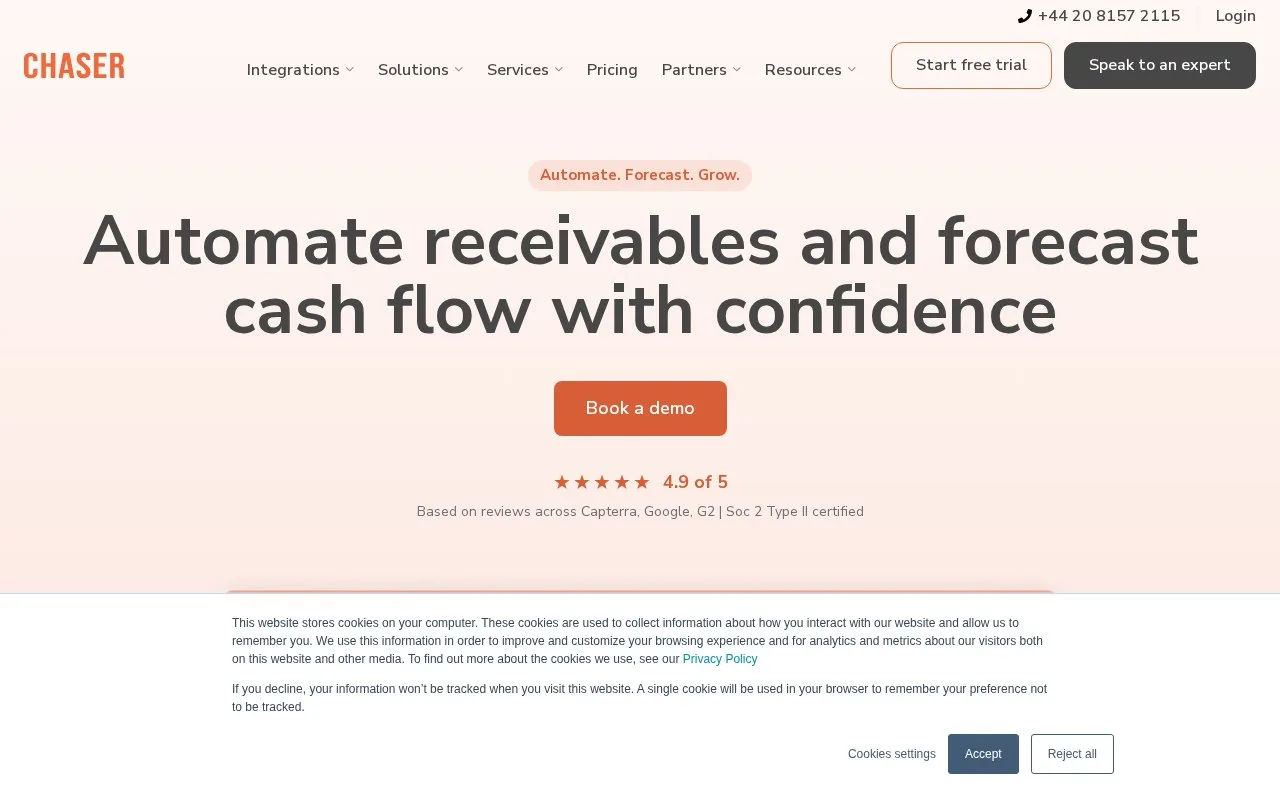 Screenshot of the Chaser homepage