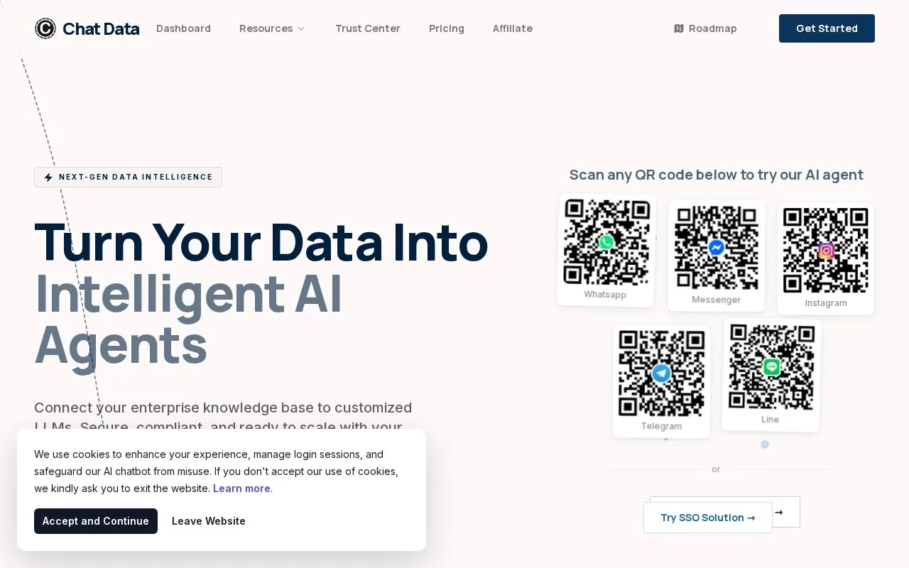 Screenshot of the Chat Data homepage