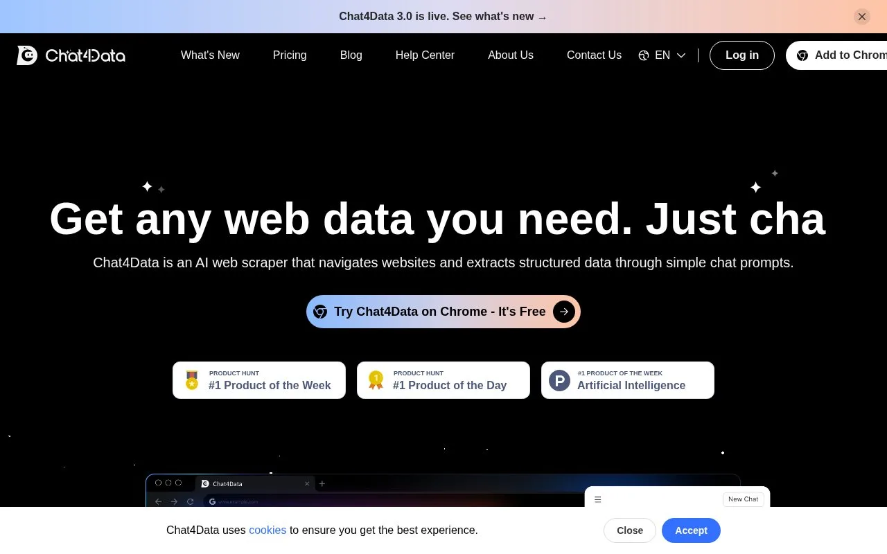 Screenshot of the Chat4Data homepage
