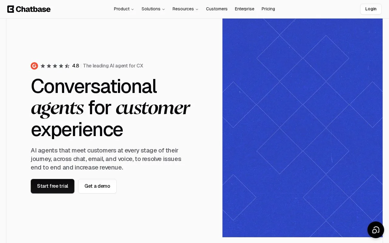 Screenshot of the Chatbase homepage