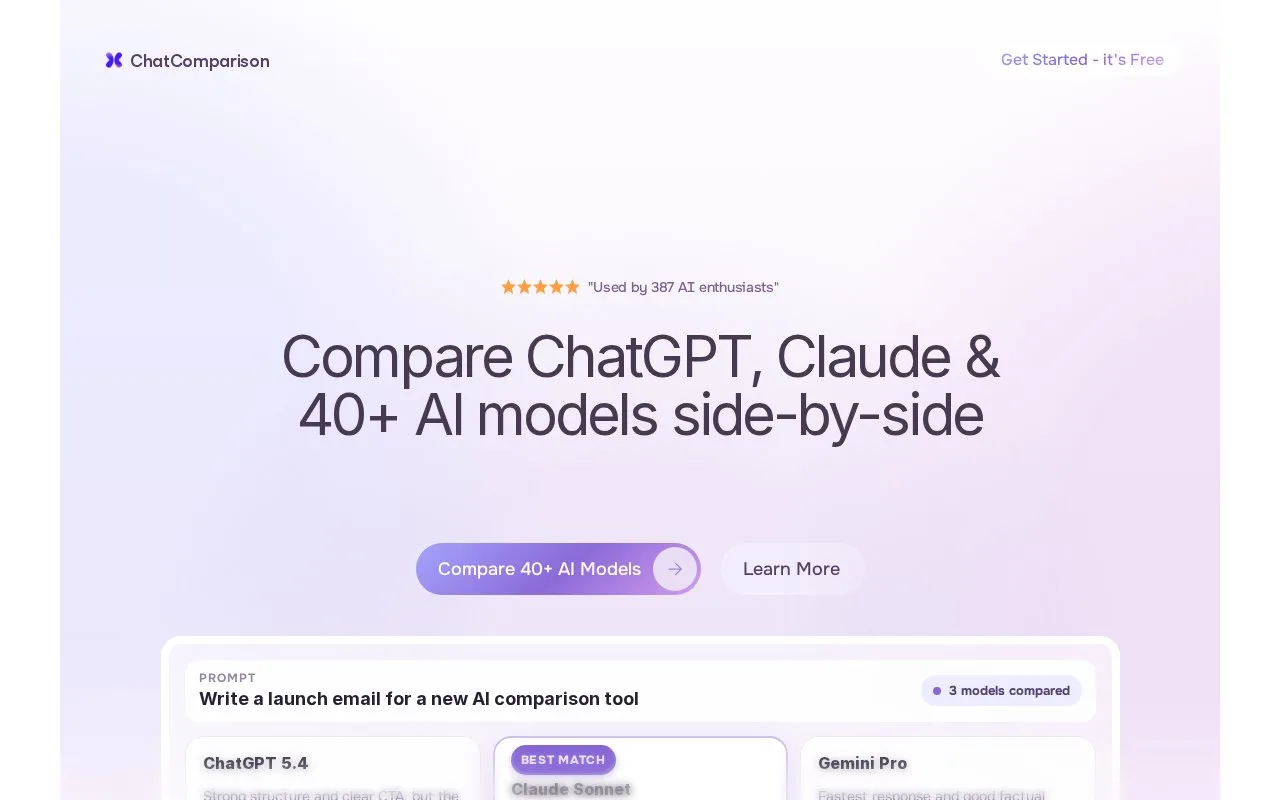 Screenshot of the ChatComparison.ai homepage