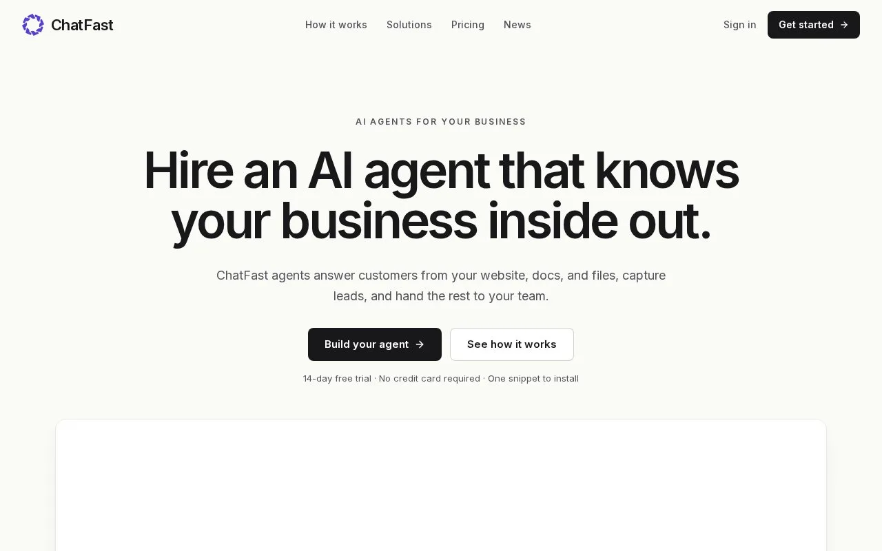 Screenshot of the ChatFast homepage