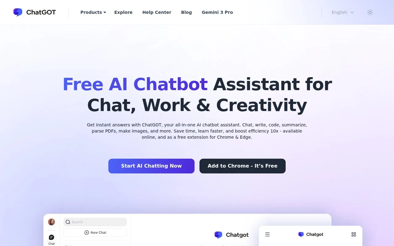Screenshot of the ChatGOT homepage