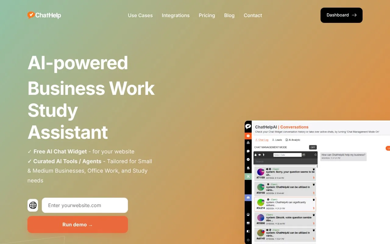 Screenshot of the ChatHelp.ai homepage
