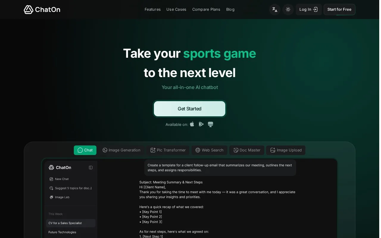 Screenshot of the ChatOn homepage