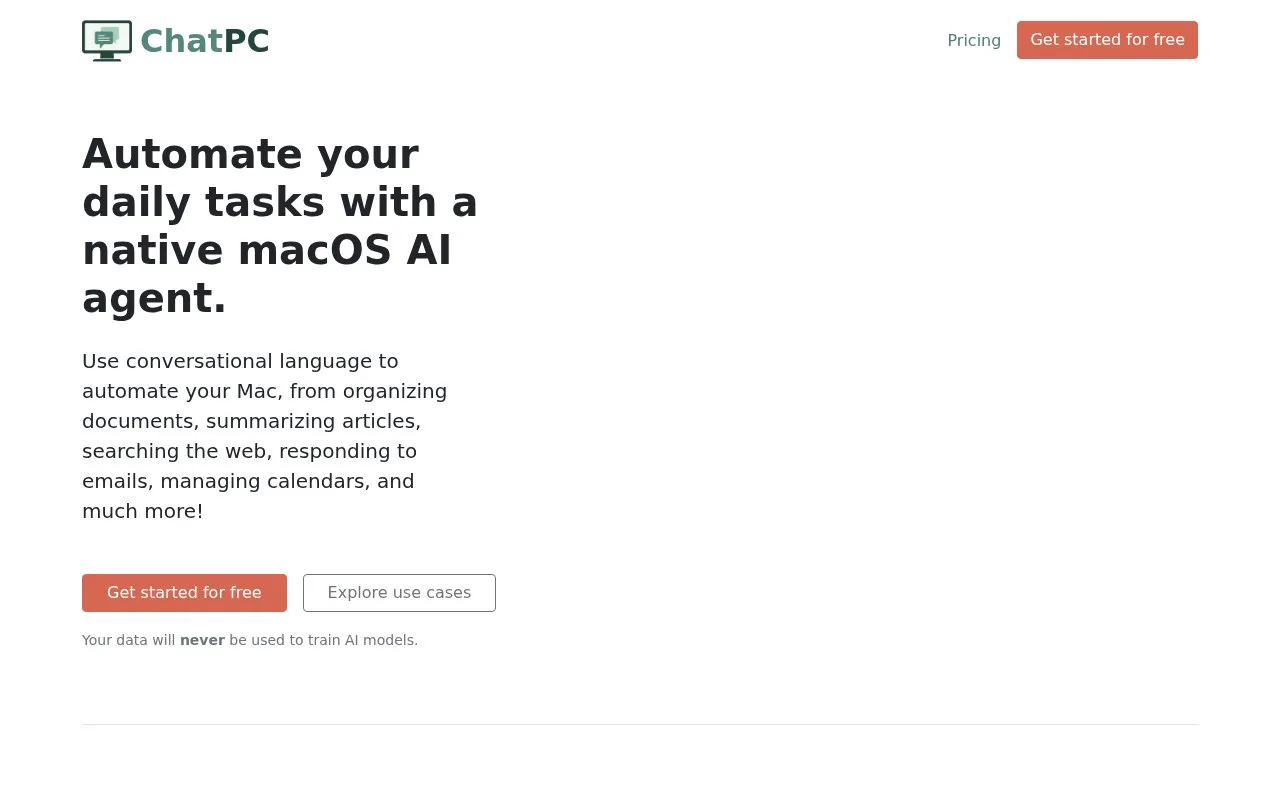 Screenshot of the ChatPC homepage