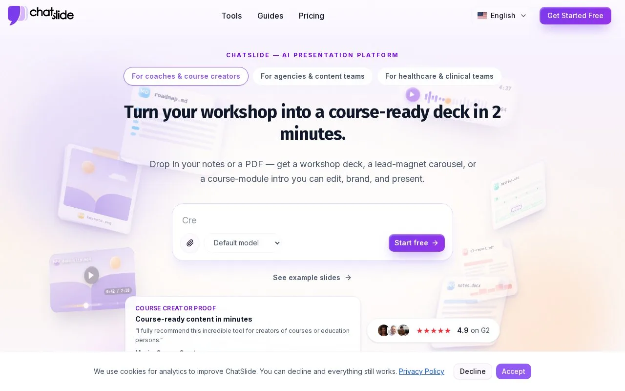 Screenshot of the ChatSlide homepage