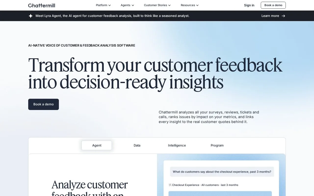 Screenshot of the Chattermill homepage