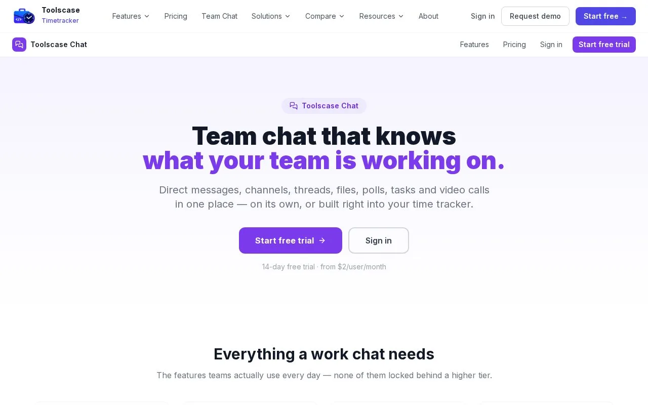 Screenshot of the Toolscase Chat homepage